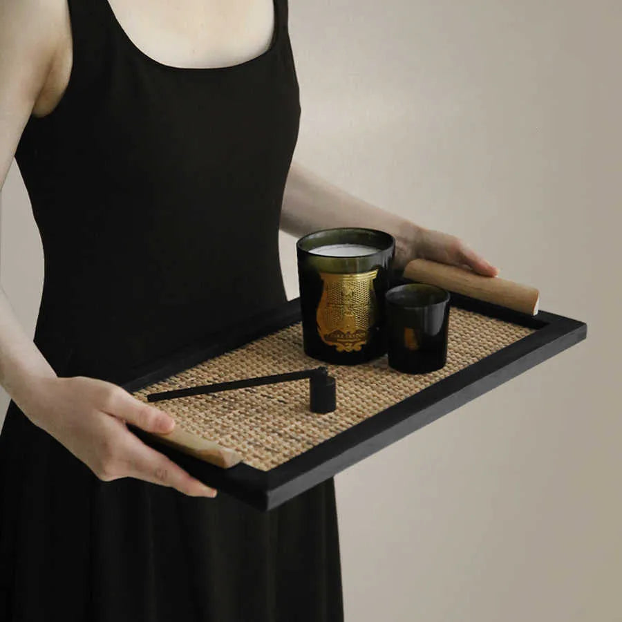Pine wood dining tray with compartments in a natural finish.