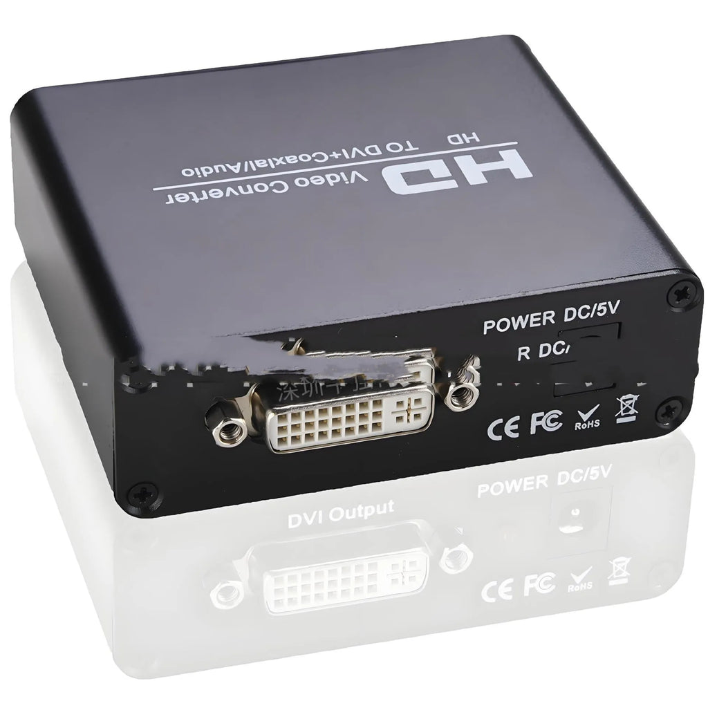 Black HDMI to DVI converter adapter with 1.5 metre cable and coaxial audio output port