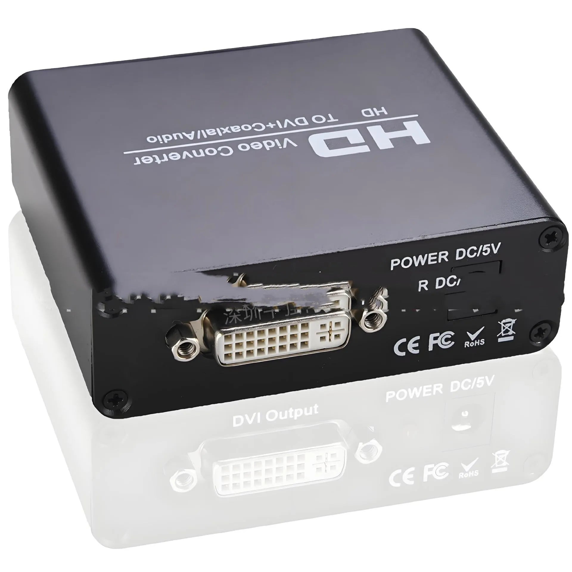 Black HDMI to DVI converter adapter with 1.5 metre cable and coaxial audio output port