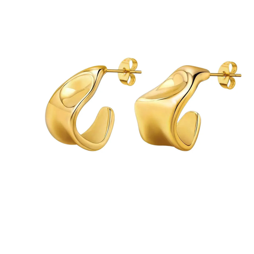 Women's retro special-shaped asymmetric stud earrings in 316 stainless steel electroplated gold finish