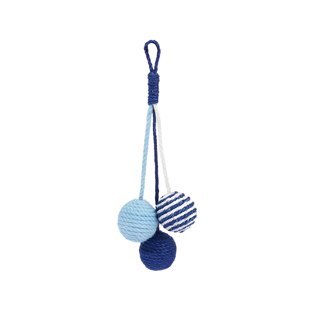 Cat toy set with blue bite-resistant teaser stick and catnip ball on white background