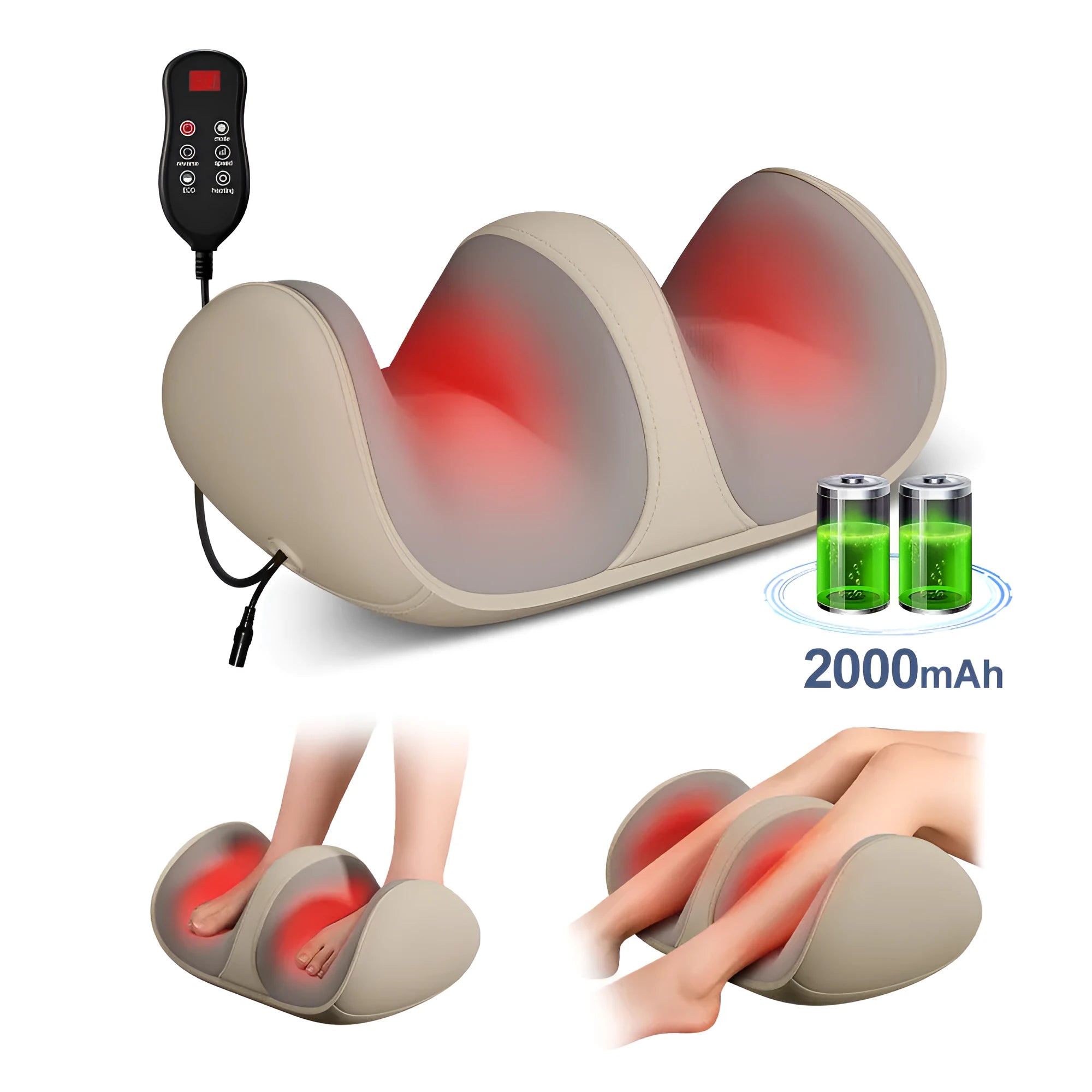 Shiatsu foot massager with heat kneading for calf, leg, and arm massage, USB powered, available in dark blue colour