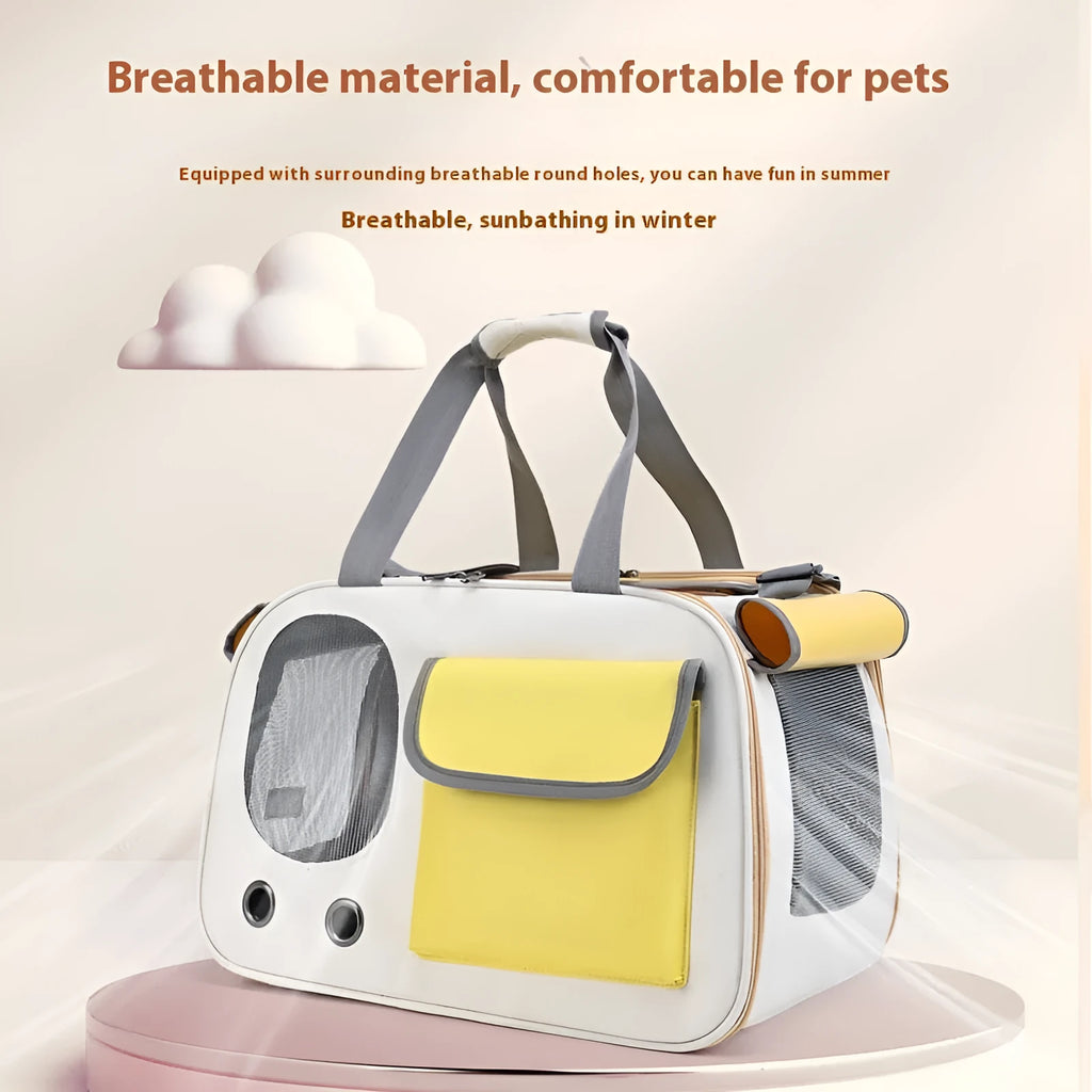 A foldable single-shoulder canvas pet bag in a solid colour, shown with the strap extended.