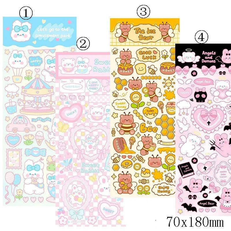 A set of colourful cartoon-style PVC waterproof stickers for decorating notebooks and stationery.