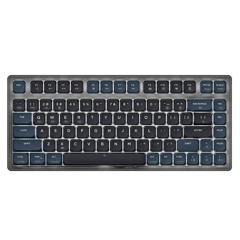 AJAZZ AK832PRO mechanical keyboard with colour screen showing blue lighting on PBT keycaps