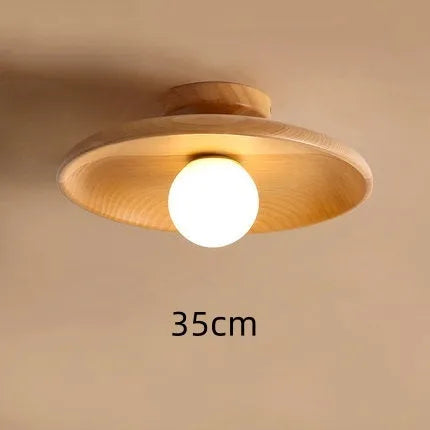 Solid wood and glass minimalist aisle ceiling lamp in wood or walnut colour.