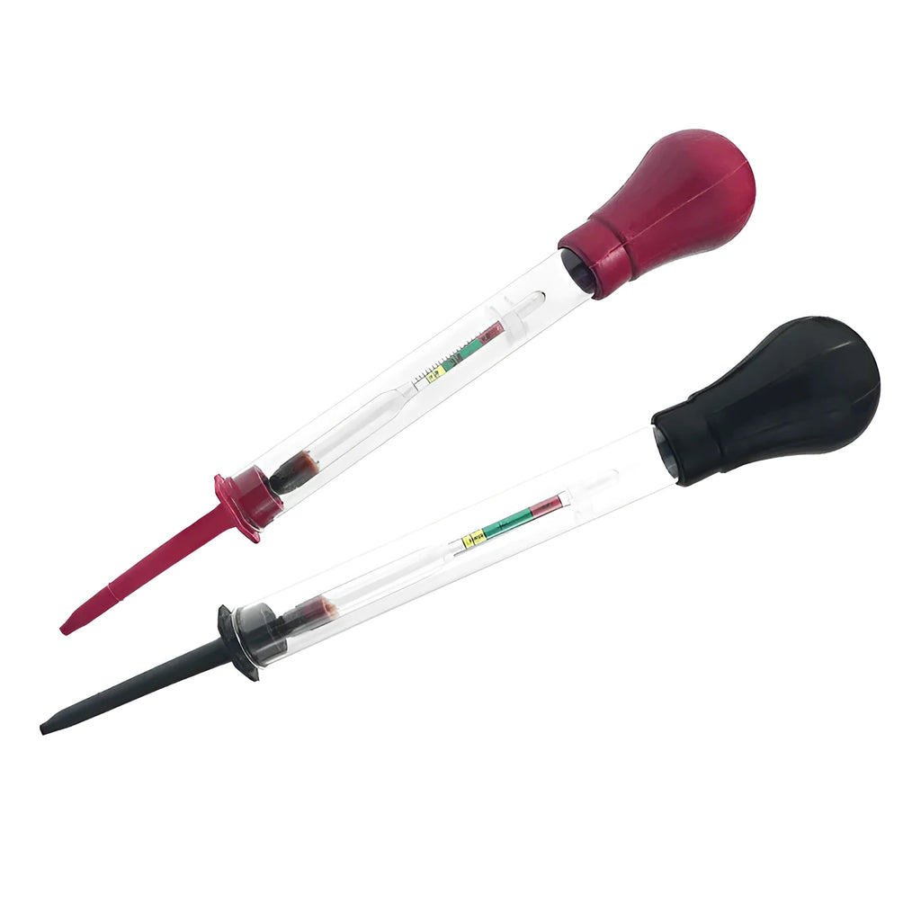 Electrohydraulic hydrometer with glass construction and suction mechanism for battery electrolyte testing