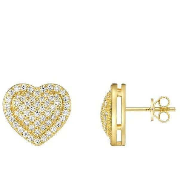 S925 sterling silver heart-shaped stud earrings with moissanite stones in gold plating