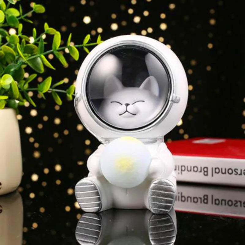 Starry sky animal night light resin lamp featuring bear, kitten, and puppy with LED glow, 9.5x10.5x13cm