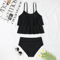 High-waisted double-layer swimsuit with black and coconut tree print patterns for women