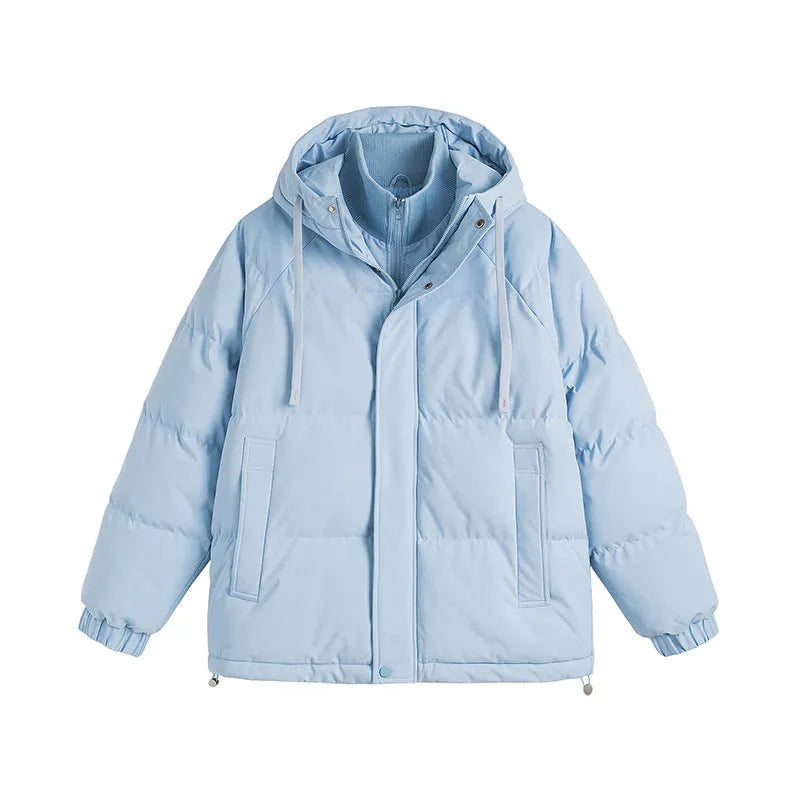Loose fit winter coat in polyester with side seam pockets available in six solid colours