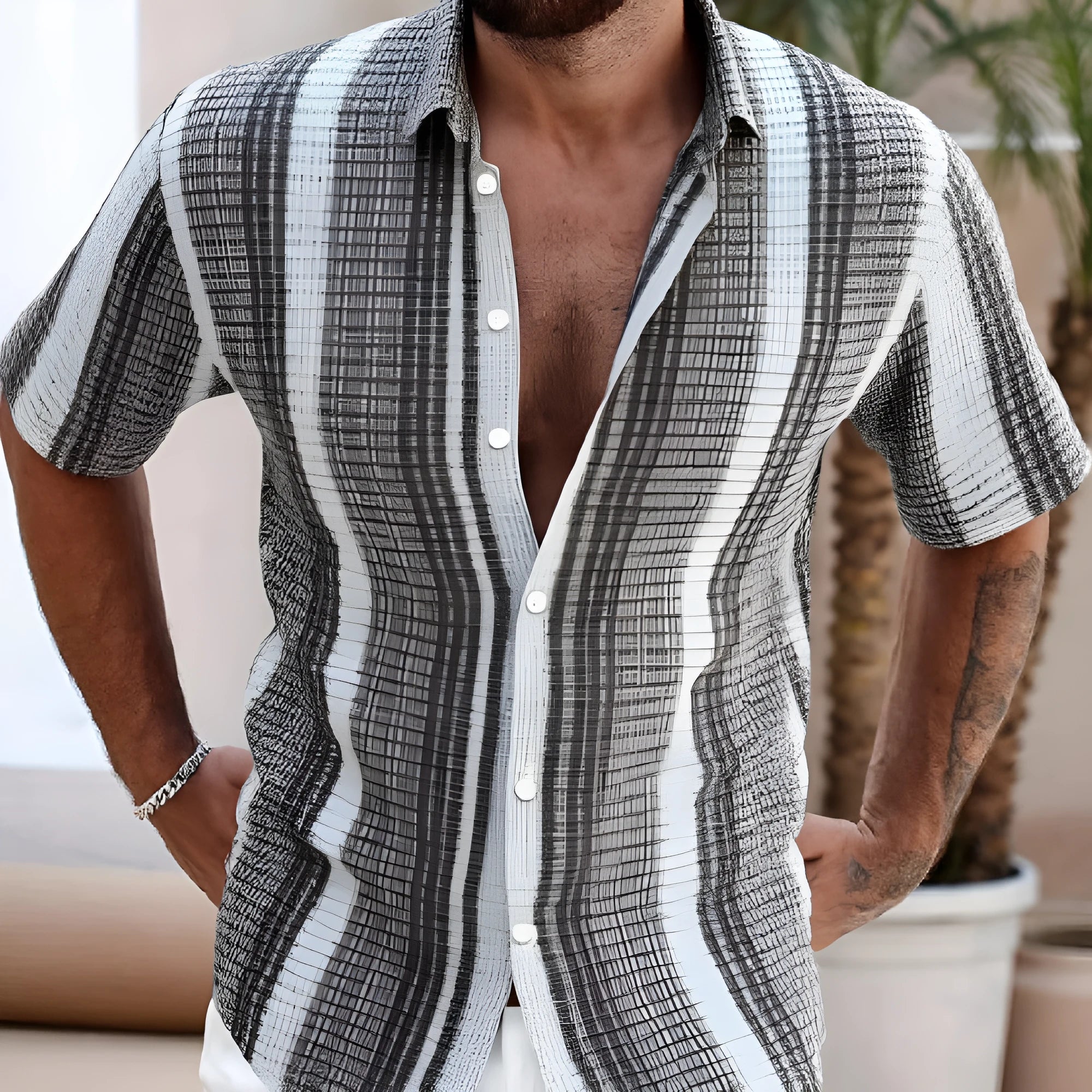 Men's slim fit short sleeve shirt with 3D floral digital printing in various colour options