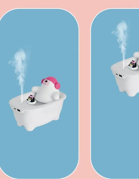 White USB air humidifier with transparent 550ml water tank and compact desktop design
