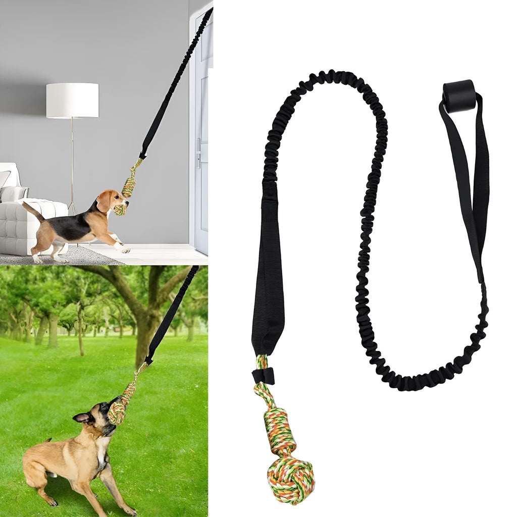 Cotton dog tug of war rope toy in black, grey, or red colours for interactive play