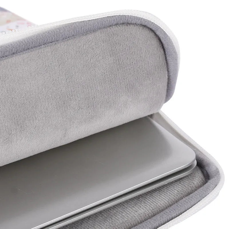 White waterproof PU leather laptop inner sleeve for 14 inch computers on a plain background.