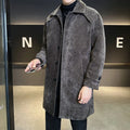 Long brown cotton wool blend jacket with thickened windproof construction, regular fit, and polyester lining, shown front view.