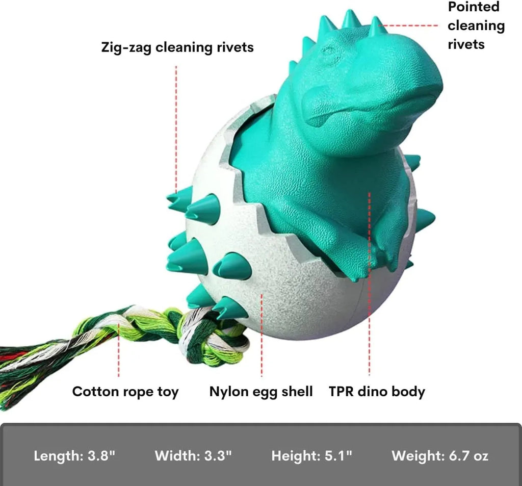 Dinosaur design blue rubber dog chew toy with rope for aggressive chewers