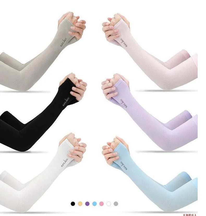 Nylon sun protection sleeves with open finger design in various colours