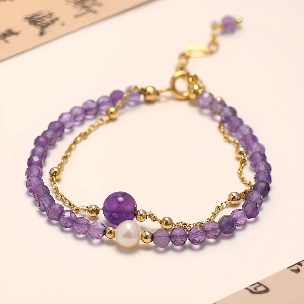 Chinese style women's crystal bracelet with diamond-shaped beads in amethyst colour