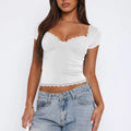 Women's sweet casual short sleeve polyester t-shirt in army green black white pink dark gray and dark brown sizes S M L XL