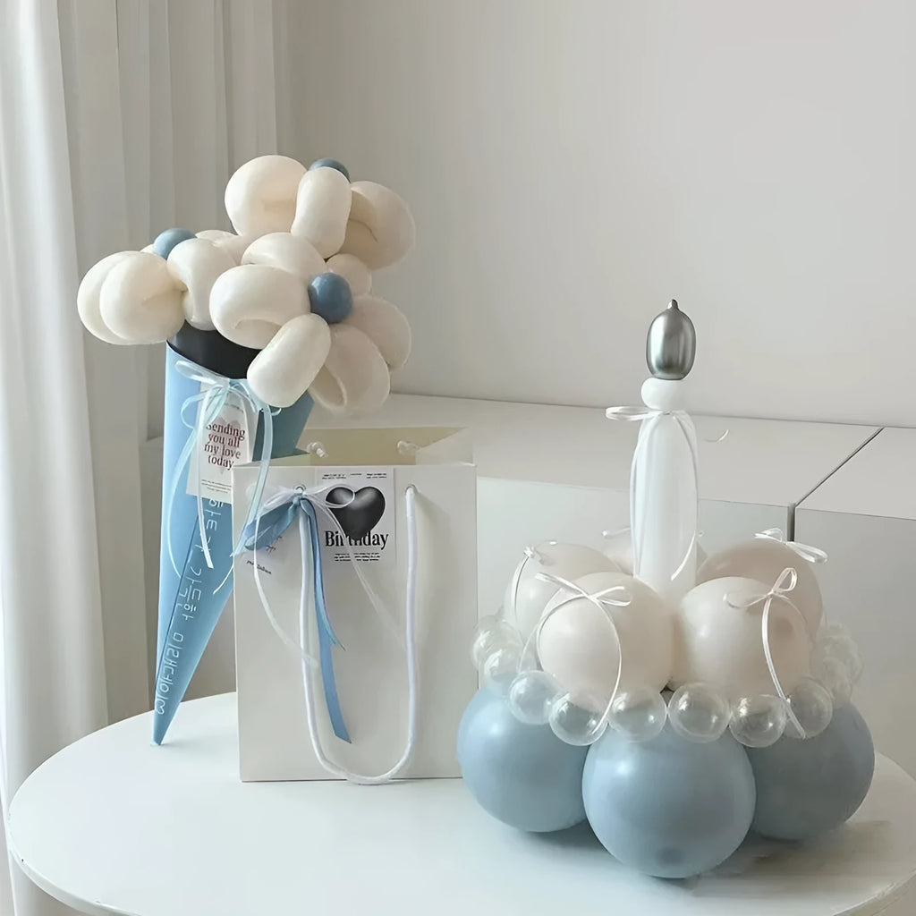 Complete DIY balloon bouquet cake decoration kit with round balloon arrangement