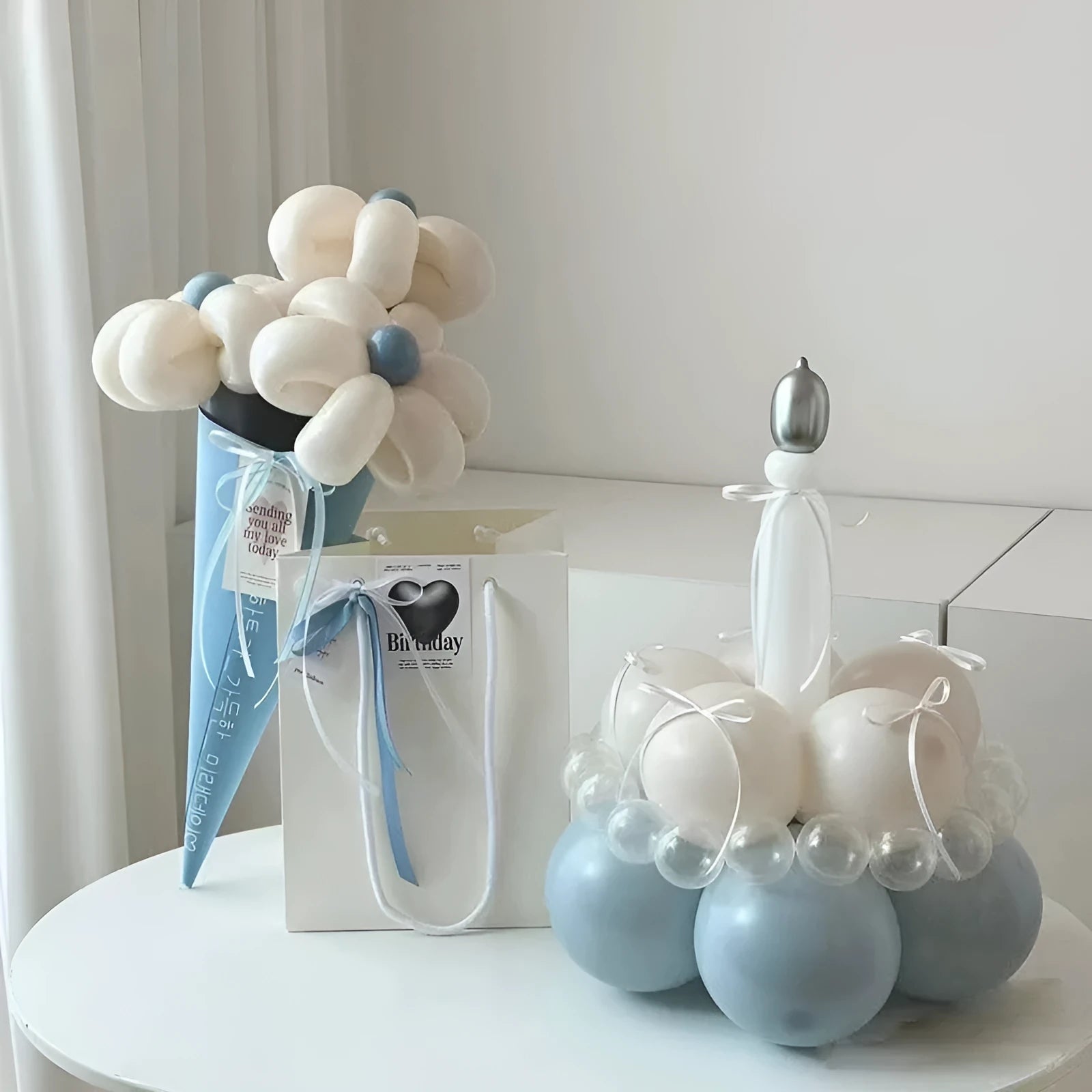Complete DIY balloon bouquet cake decoration kit with round balloon arrangement