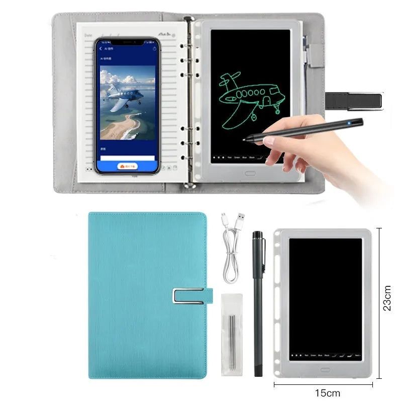 85-inch Master Software electronic writing pad with stitching appearance in blue, showing smart pen.