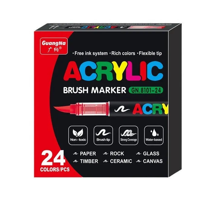 Set of straight liquid acrylic marker pens with soft heads for painting and graffiti art