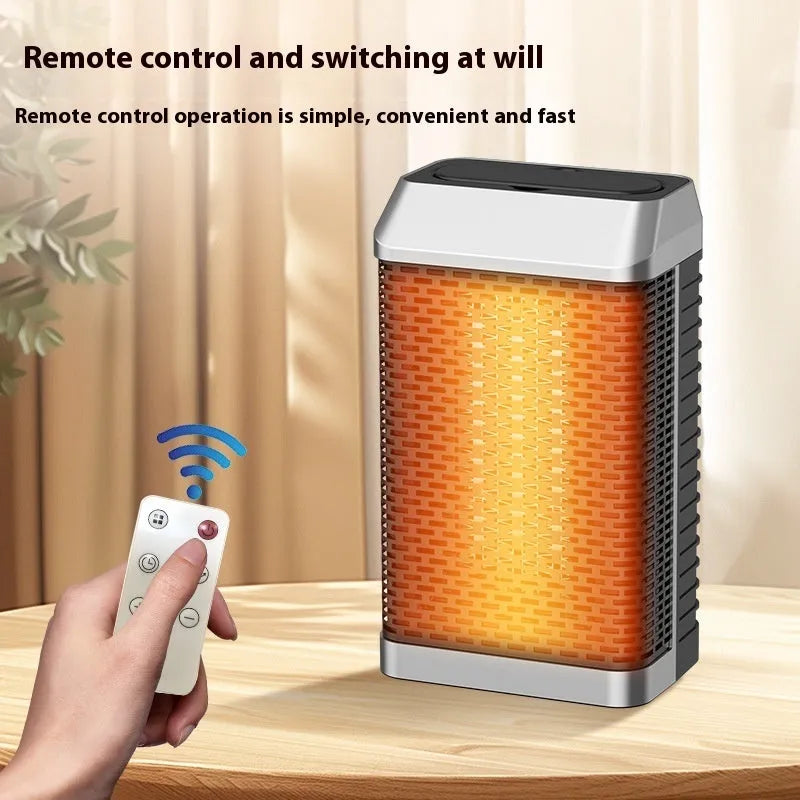 Black remote control smart heater with compact design for desktop use