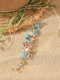Women's alloy bracelet with boat anchor and starfish design in turquoise, red, or blue.