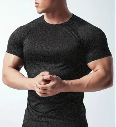Men's cationic polyester quick-drying short sleeve running t-shirt in green, gray, black, and pink colors