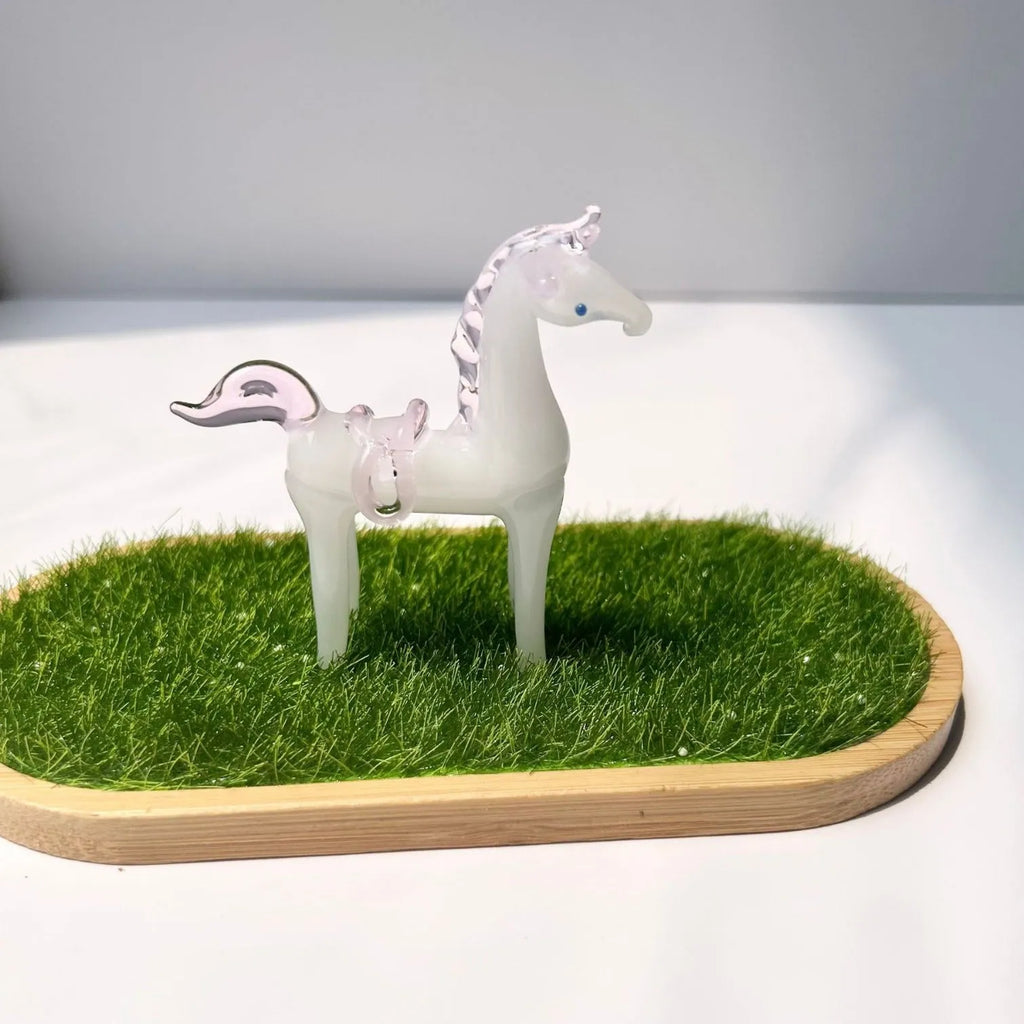 Glazed horse figurine decoration in coloured glaze with modern design for office decor