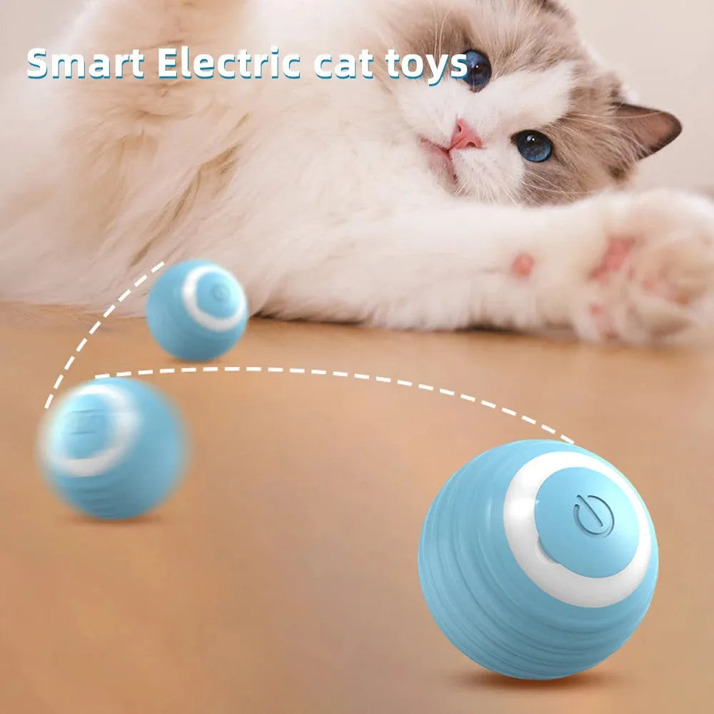 Cat interactive ball 43mm blue silicone wrap automatic rolling toy with intelligent mode