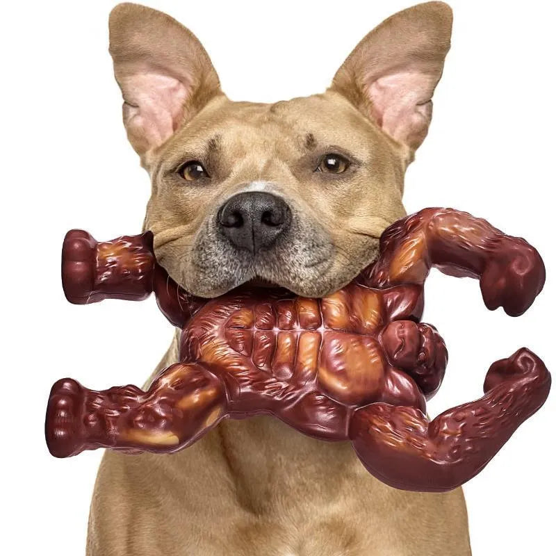 Scarlet red nylon dog chew toy with textured surface and beef flavouring