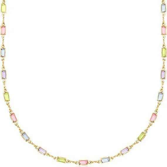 Ladies geometric crystal necklace with alloy chain and random colour glass bead pendant