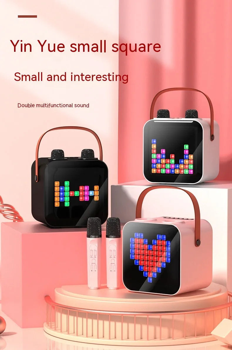 Portable Bluetooth speaker with dual wireless microphones RGB light black 15W