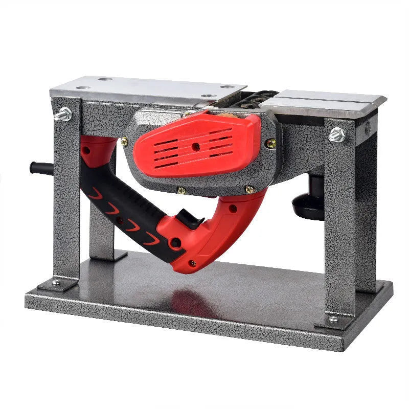 Red aluminium shell electric wood planer with 82mm cutting width on workbench