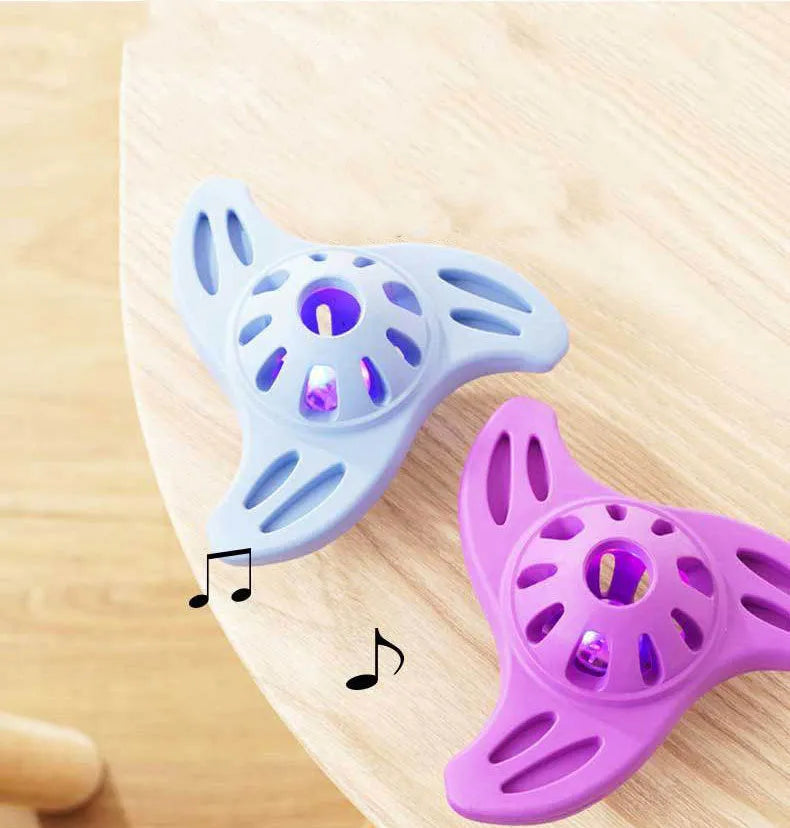 Blue bite-resistant boomerang chew toy for medium and large breed dogs on a plain background