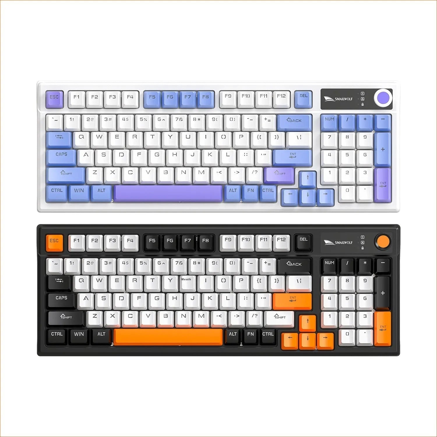 SK15 wired mechanical gaming keyboard with adjustable control knob in sunset orange colour