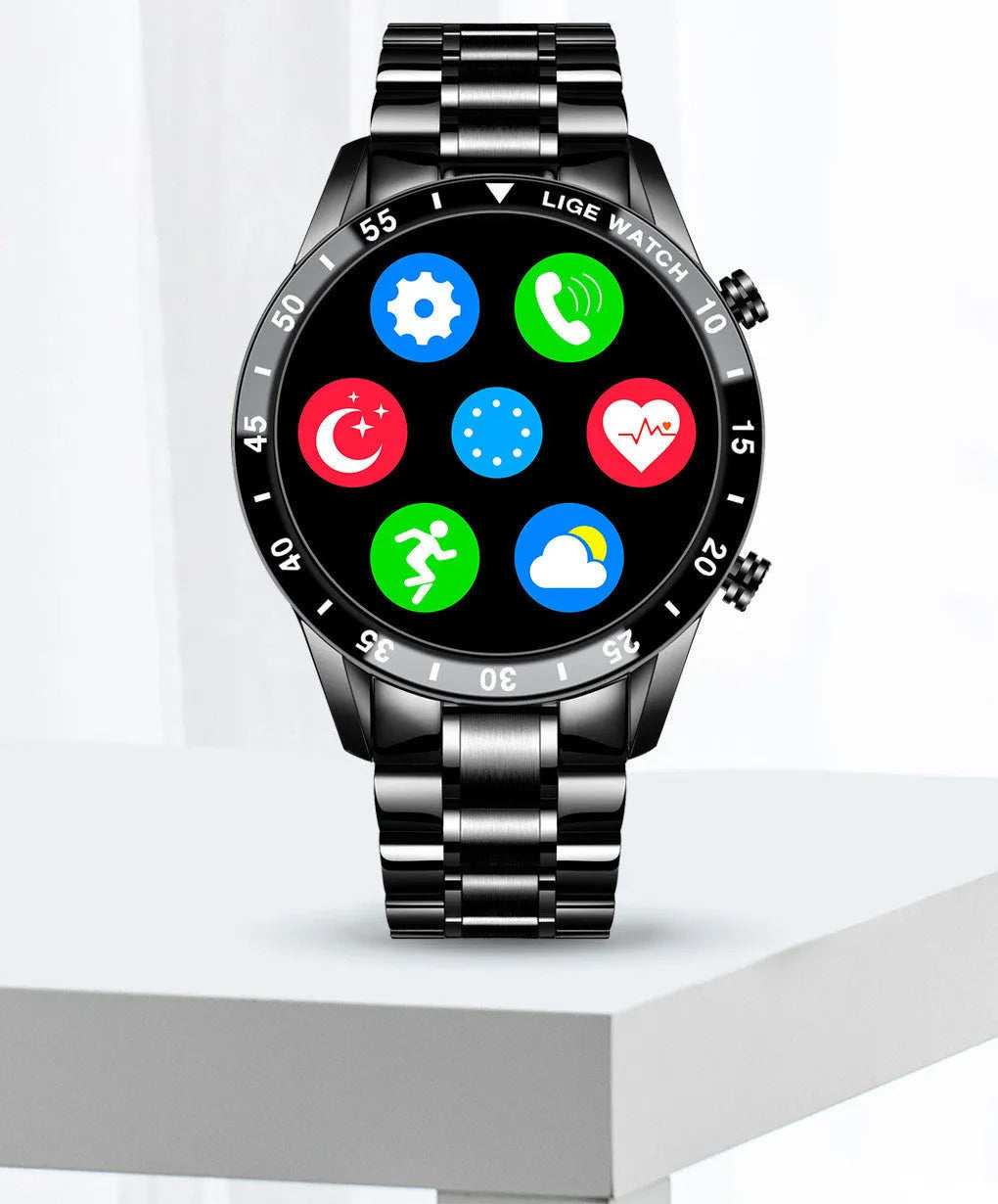 Smart watch with stainless steel wristband and 1.3 inch touch screen display