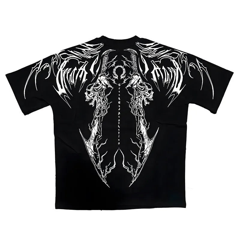Dark style loose fit men's cotton T-shirt with gilding detail on short sleeves