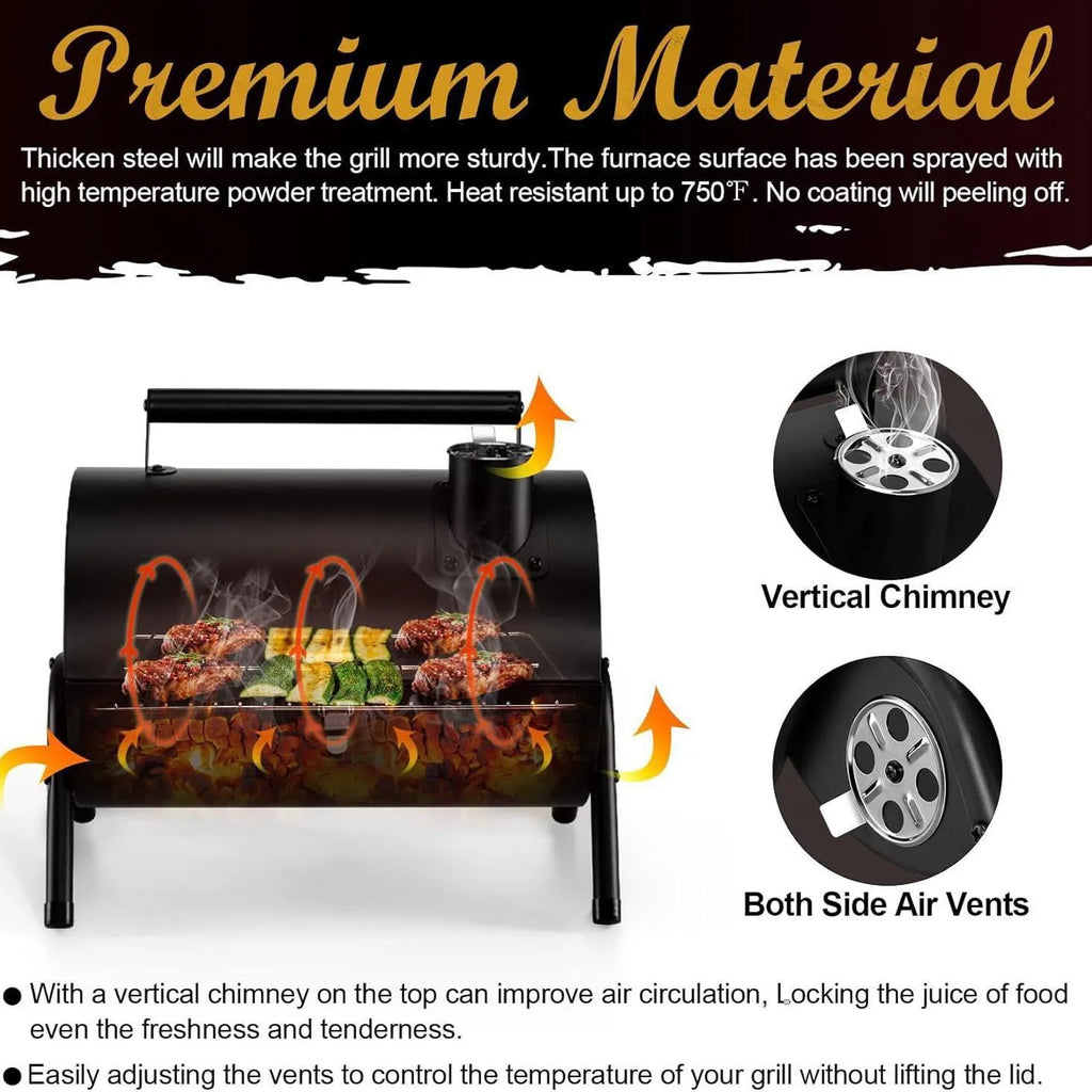 Small portable folding charcoal barbecue stove with grill for desktop use