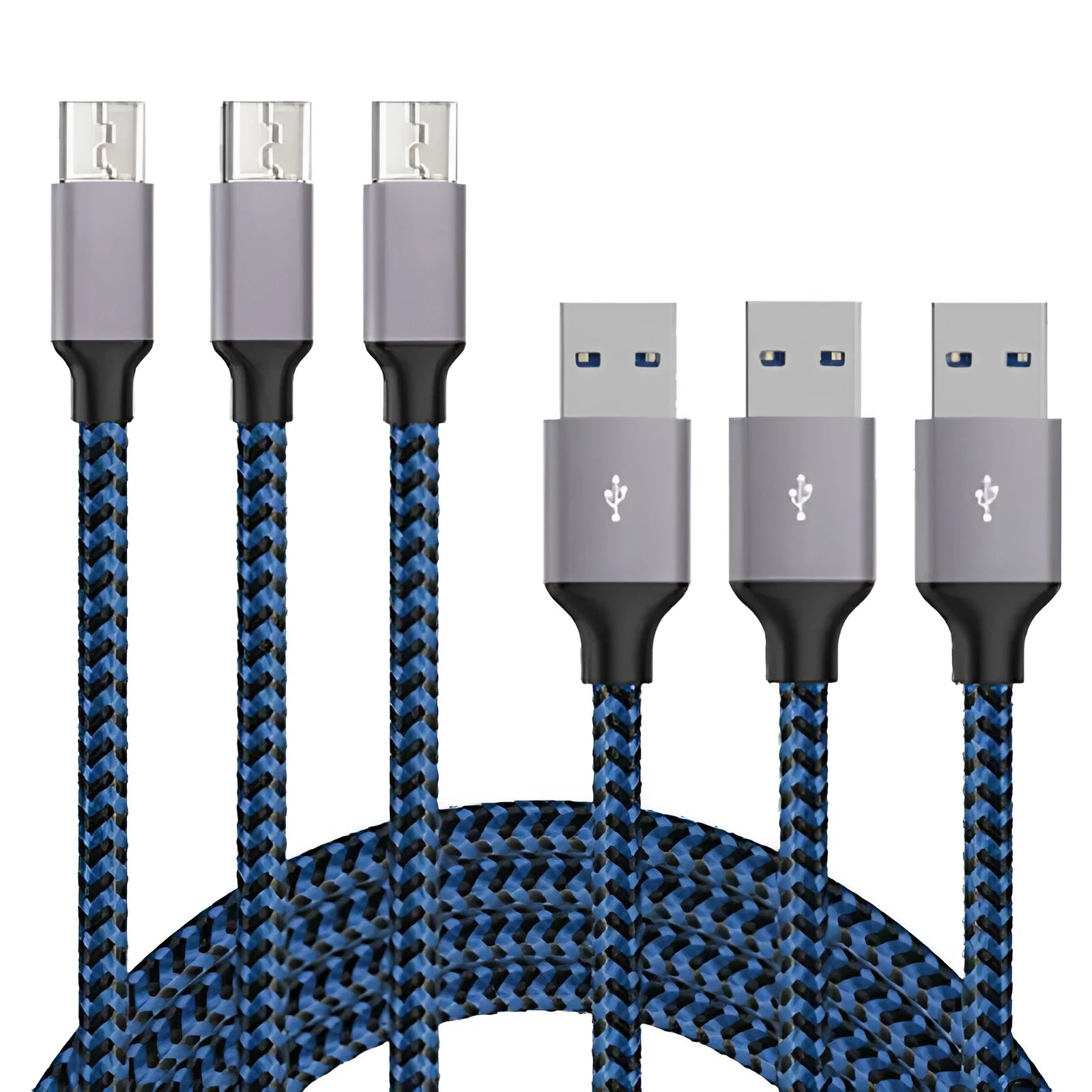Braided nylon Micro USB charging cable for Android phones in black and white colour
