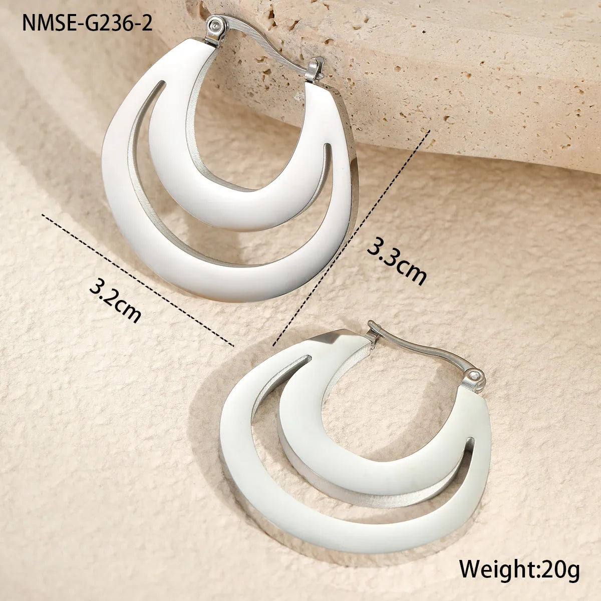 Geometric French earrings with round ring design in gold or steel metallic colours