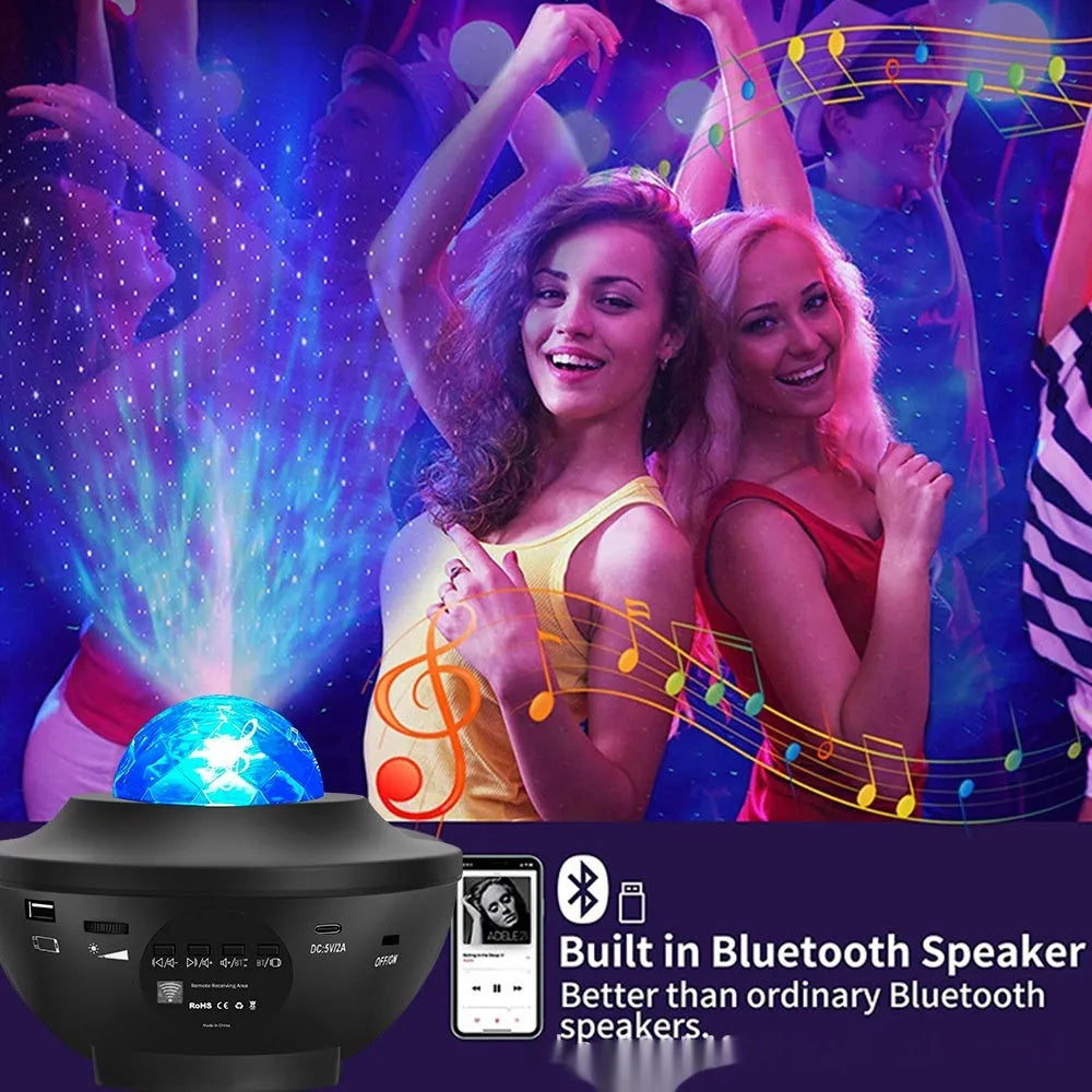 Black parallel style starry sky projection lamp with water ripple laser effects and remote control