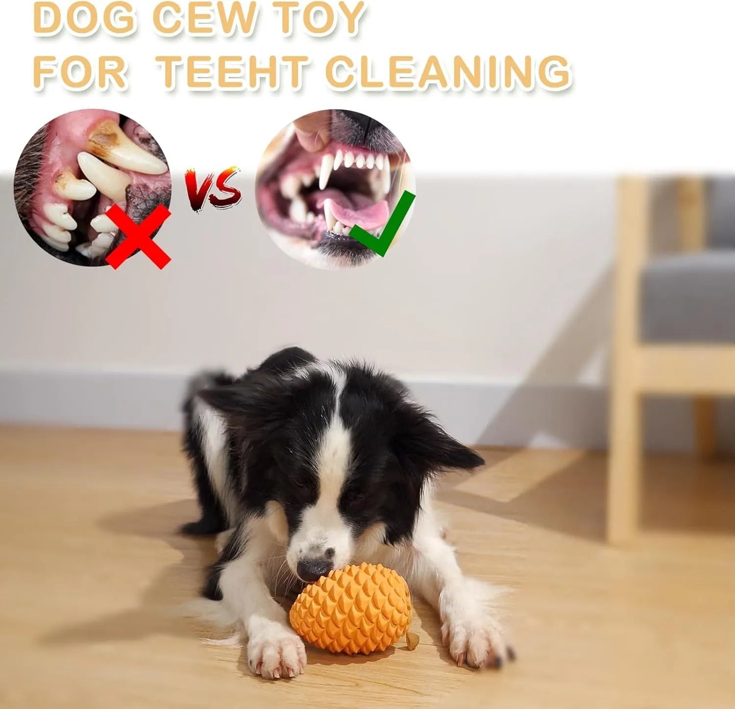 Yellow pine cone-shaped natural rubber dog toy with treat dispenser hole.