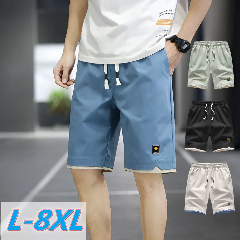 Men's straight loose-fit casual shorts in green with an elastic waistband, Korean style.