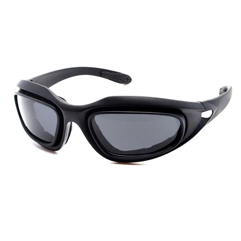 Polarised tactical sunglasses for cycling with dustproof features and PC frame construction
