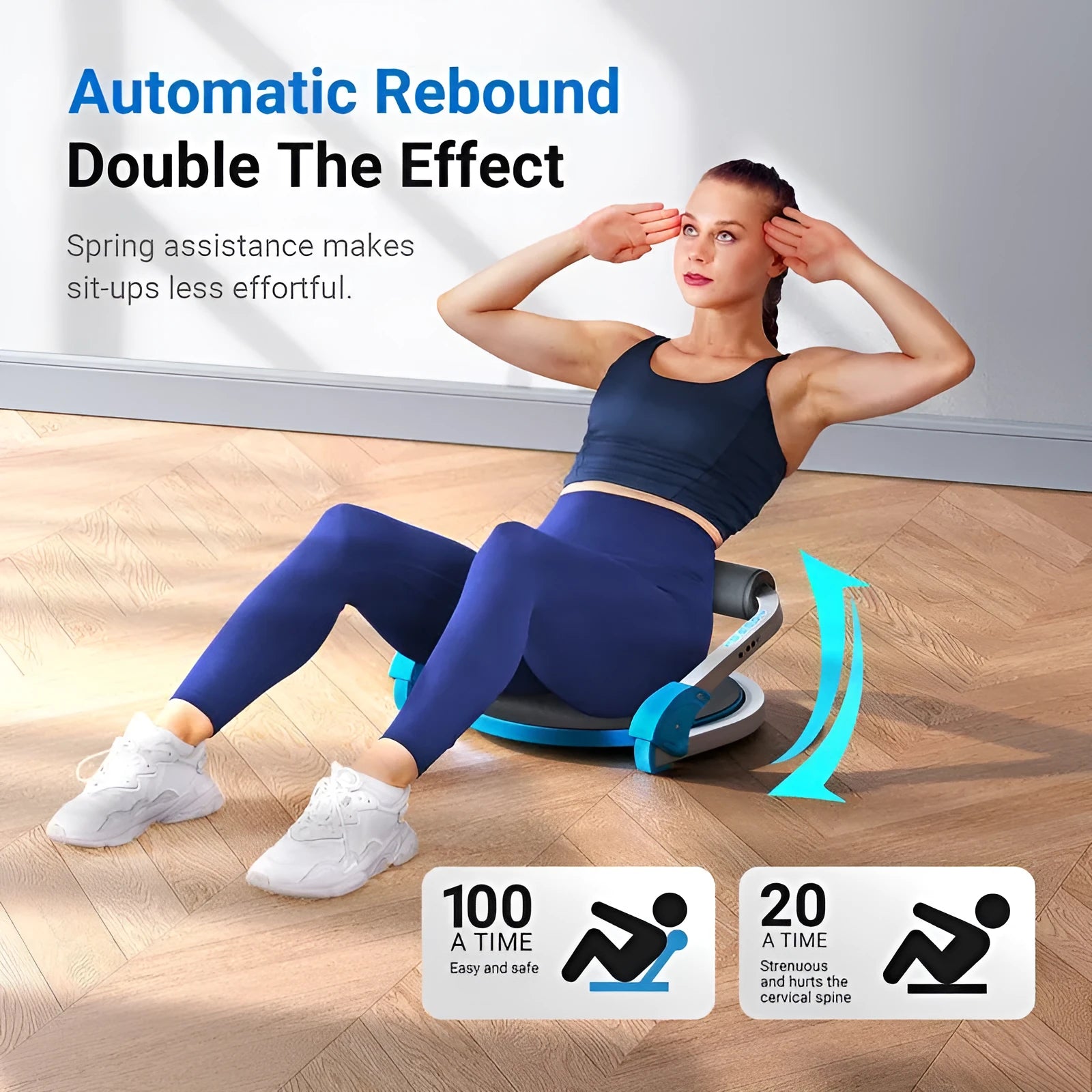 Mini multifunctional abdominal device in sky blue colour for home fitness workouts