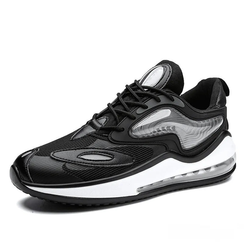 Men's Space Black casual height increasing trainers with air cushion and rubber sole.